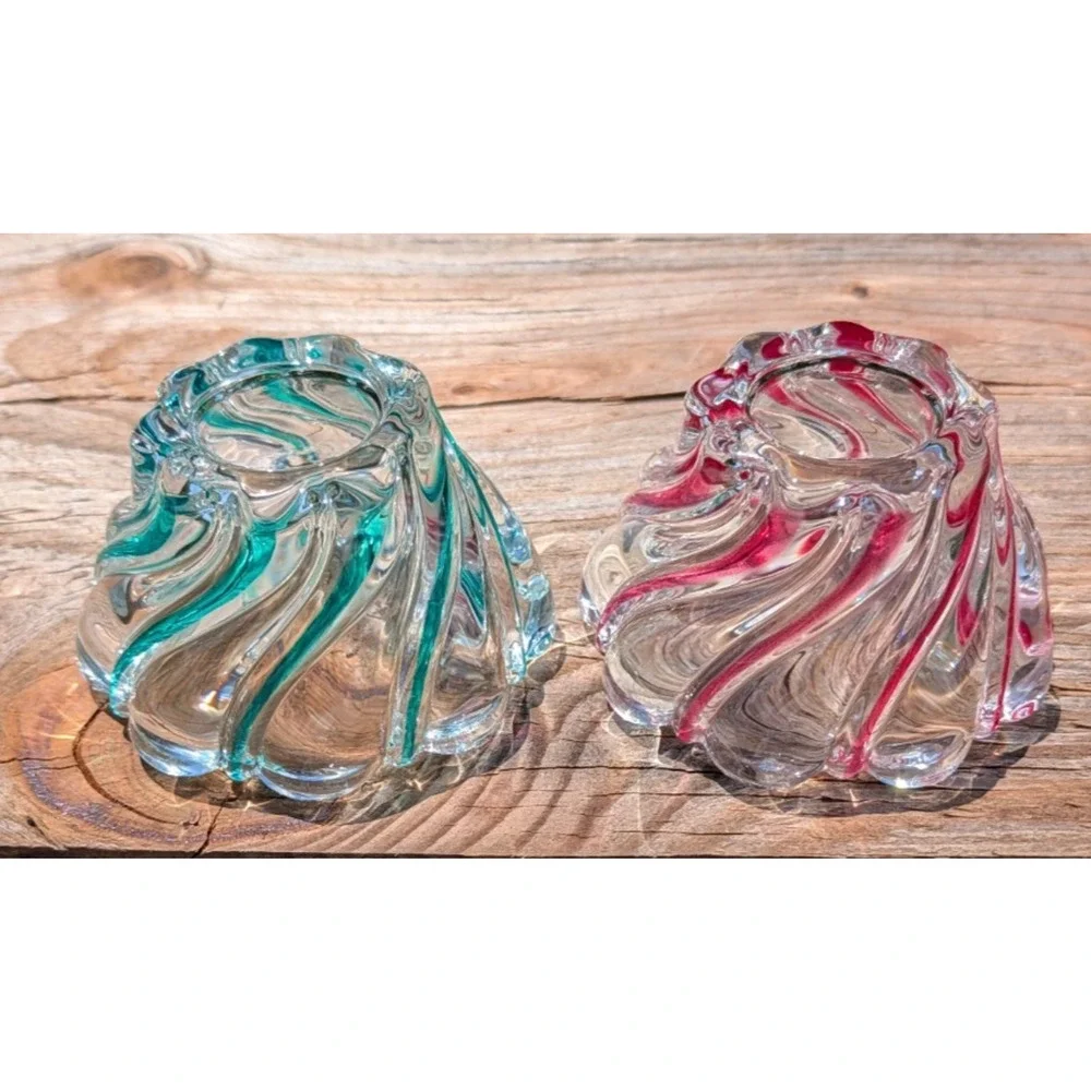 Mikasa Peppermint Red & Green Swirl Crystal Bowls 4